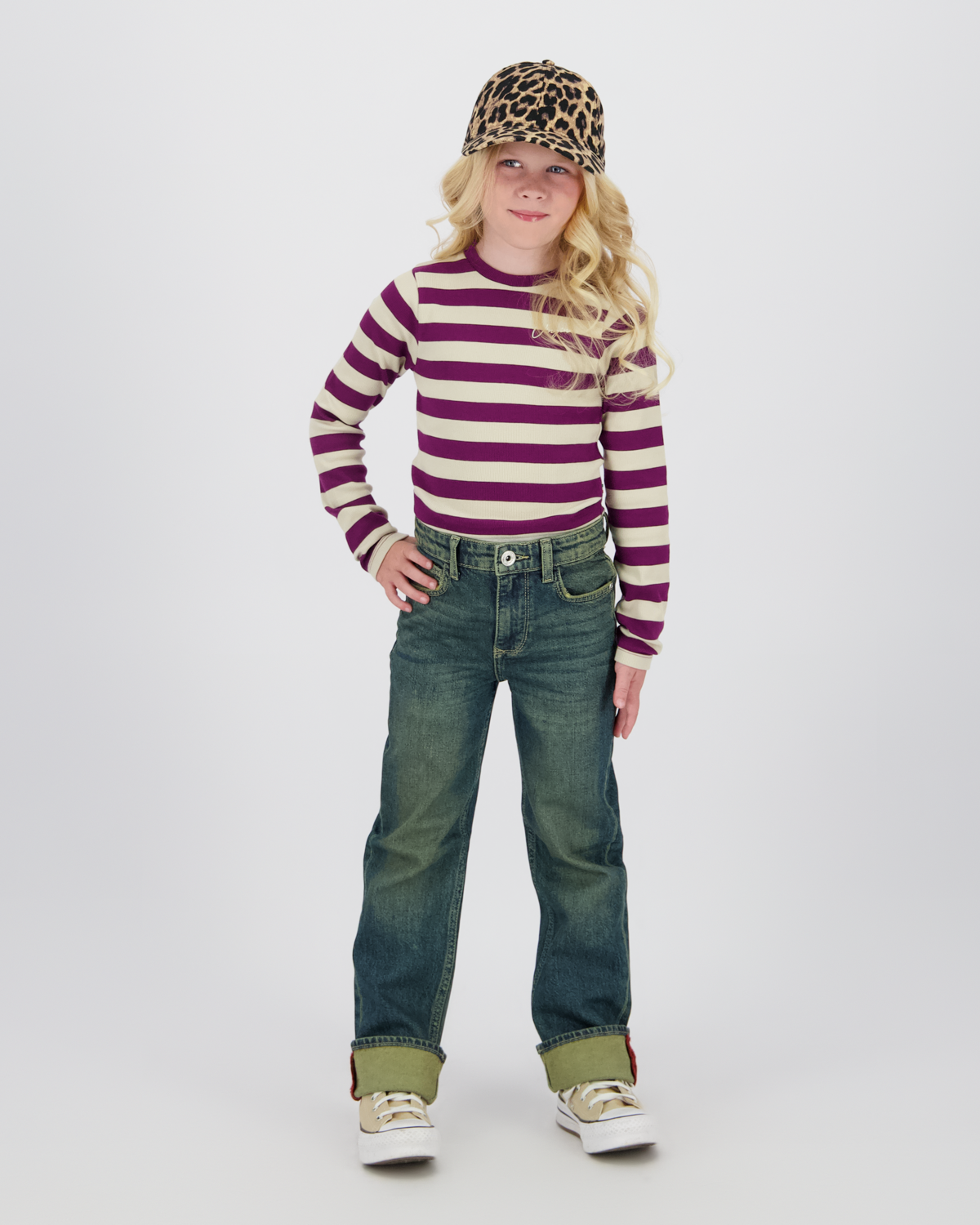 Top G-basic-crop rib stripe
