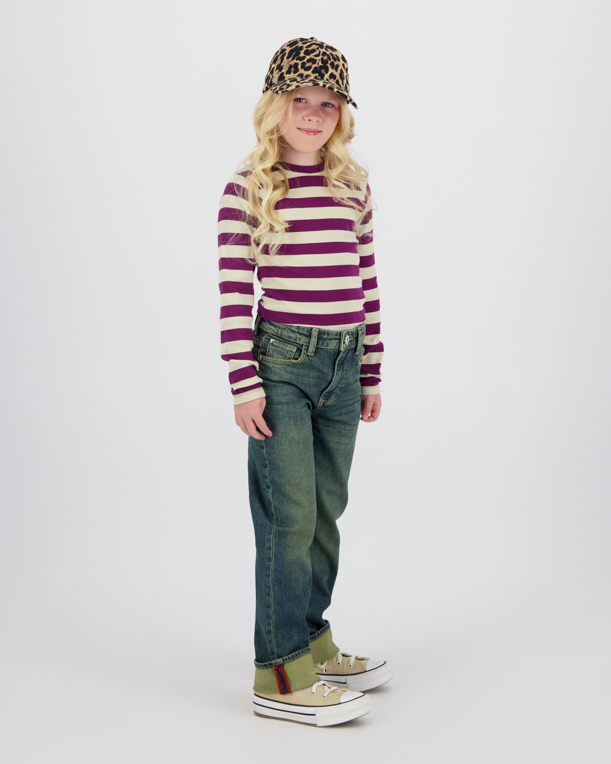 Top G-basic-crop rib stripe