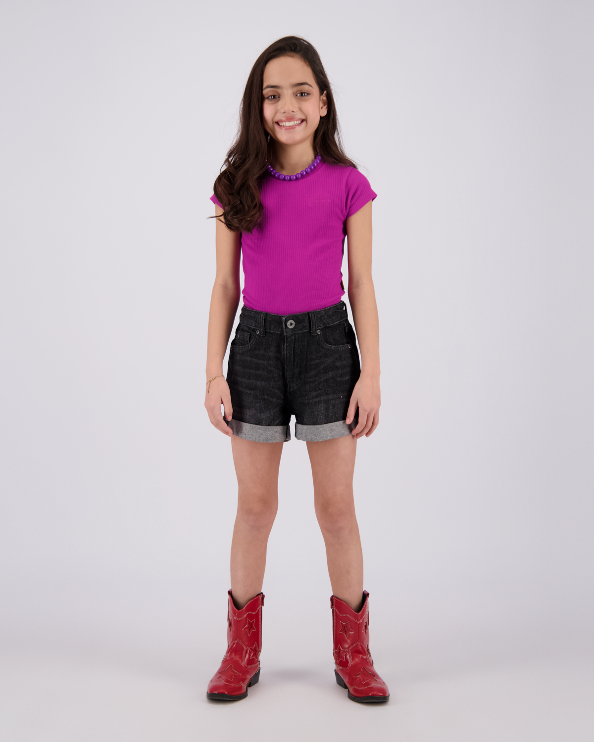 T-shirt Basic-crop rib tee