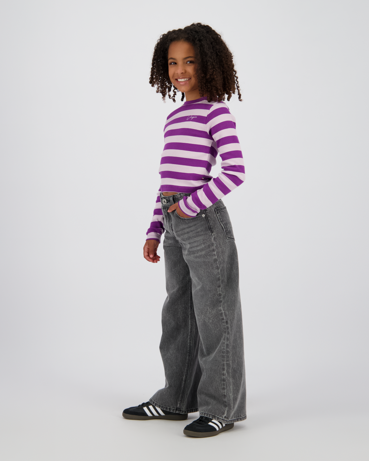 Top G-basic-crop rib stripe