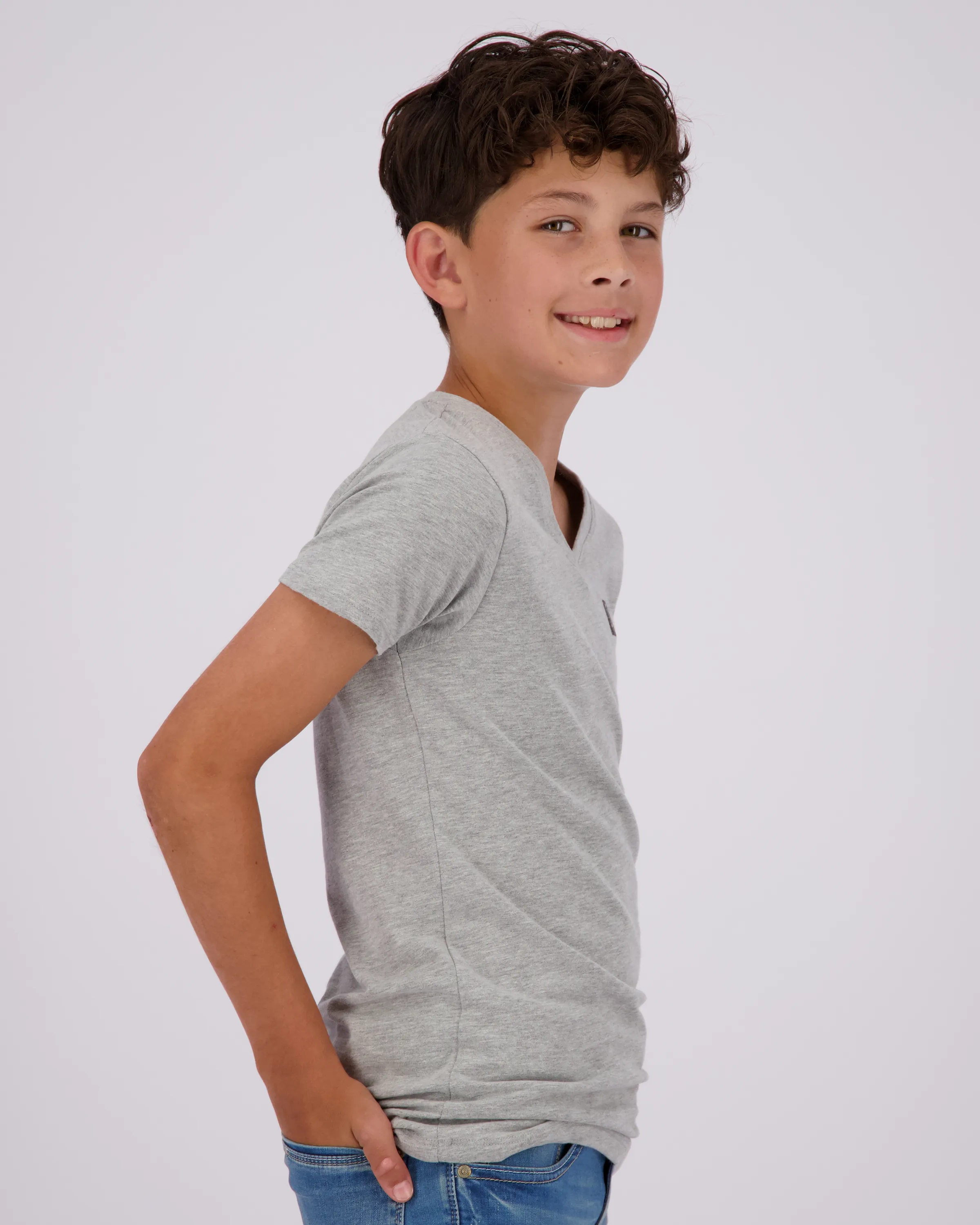 Jongens B Basic v-neck T-shirt | Grijs