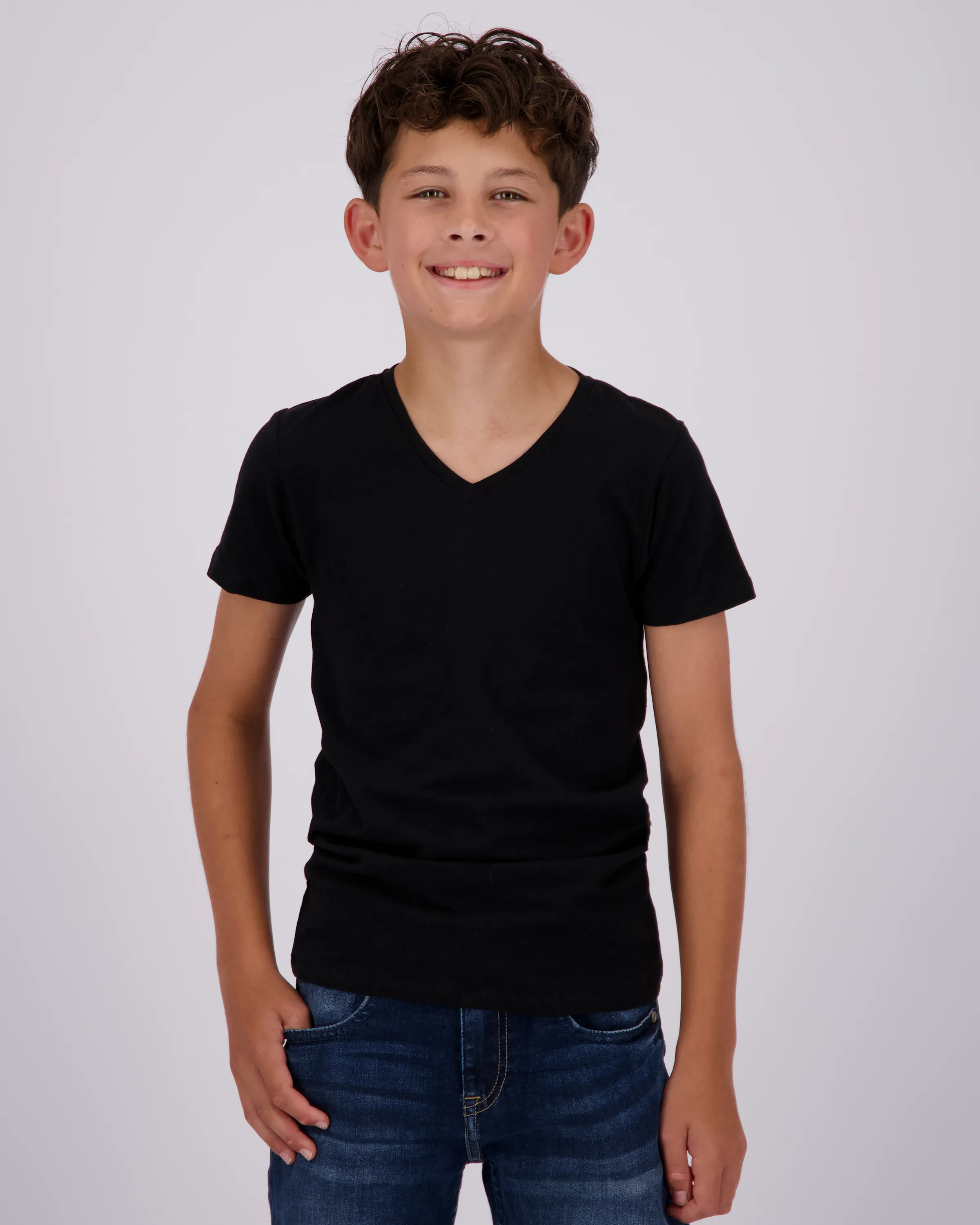 Boys T-shirt V-neck 2 pack | Black