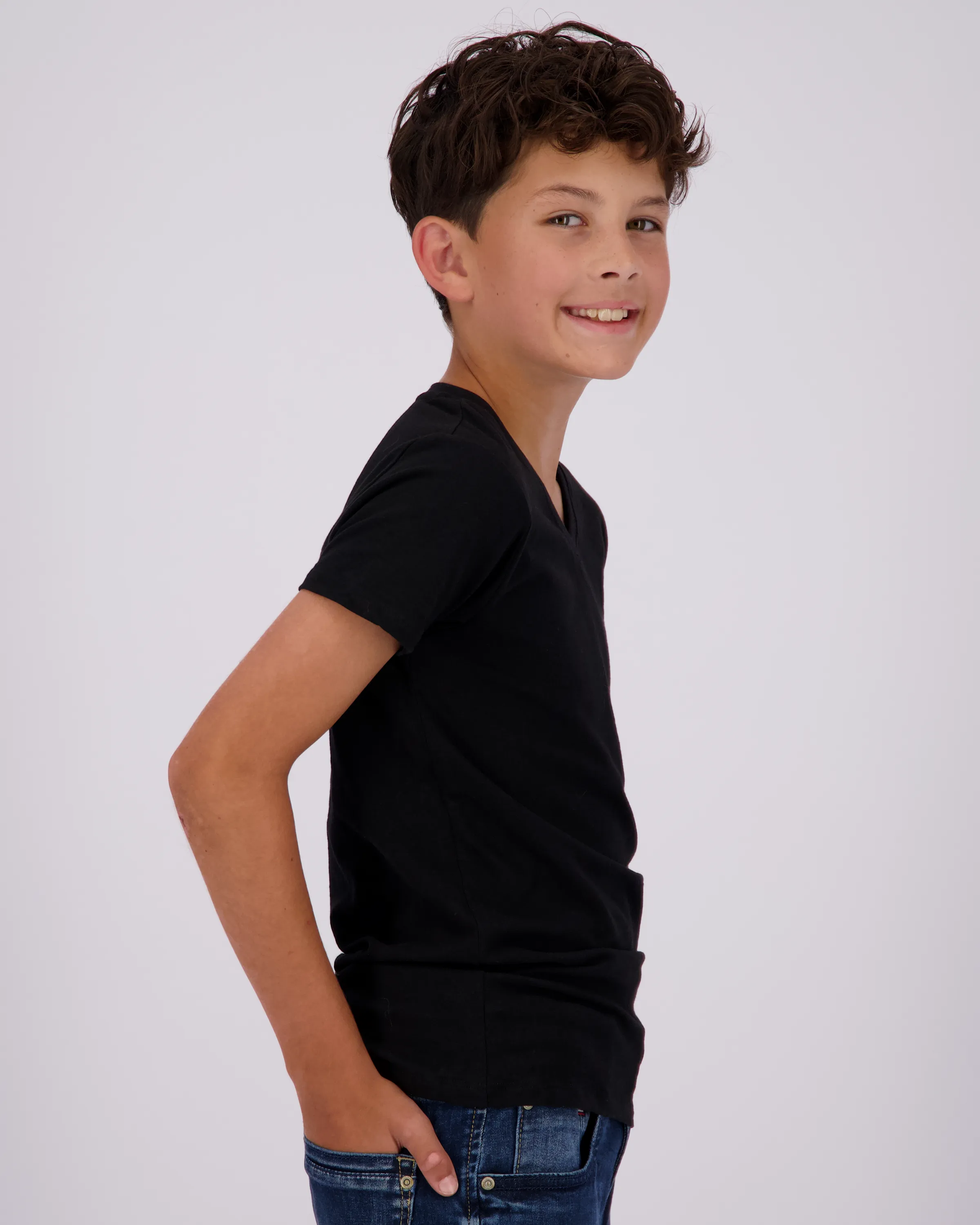 Boys T-shirt V-neck 2 pack | Black
