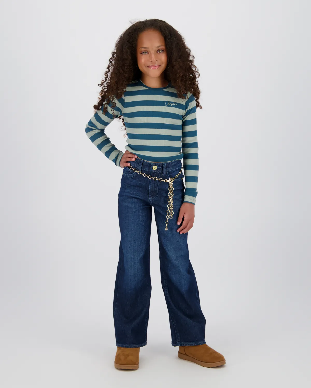 Meisjes Top G-basic-crop rib stripe | Groen