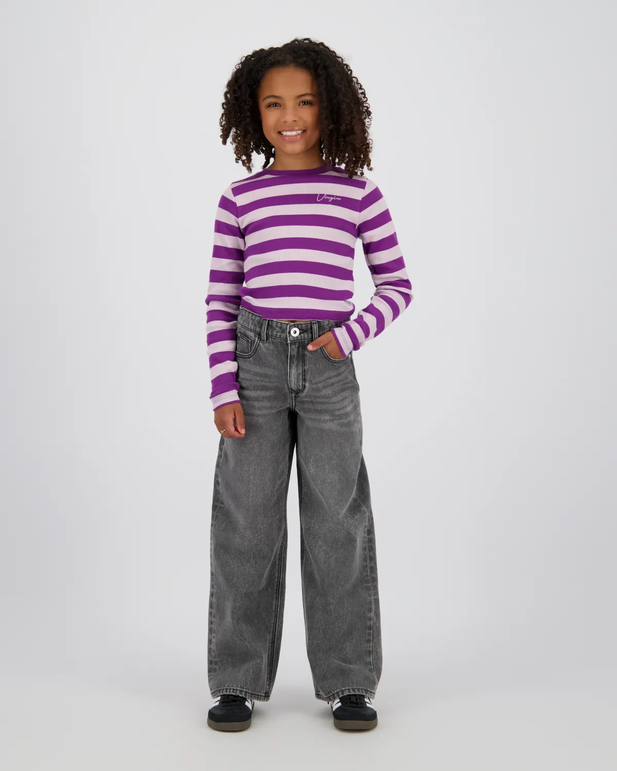 Top G-basic-crop rib stripe