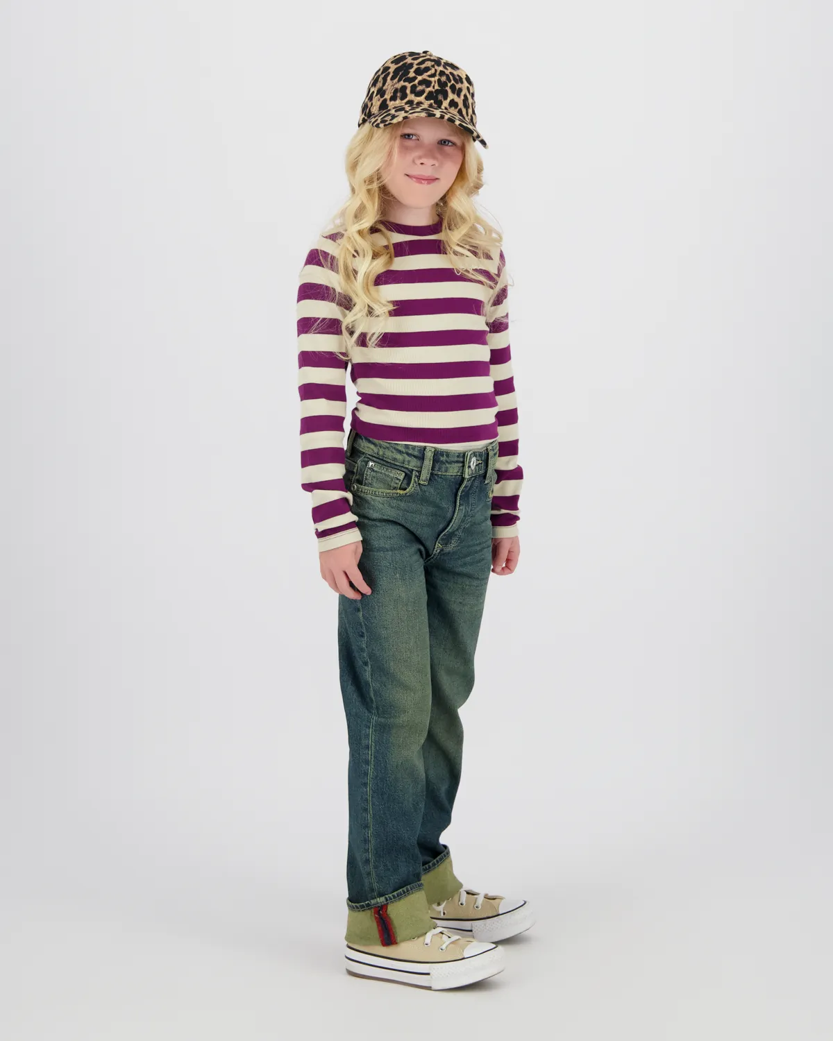 Meisjes Top G-basic-crop rib stripe | Paars