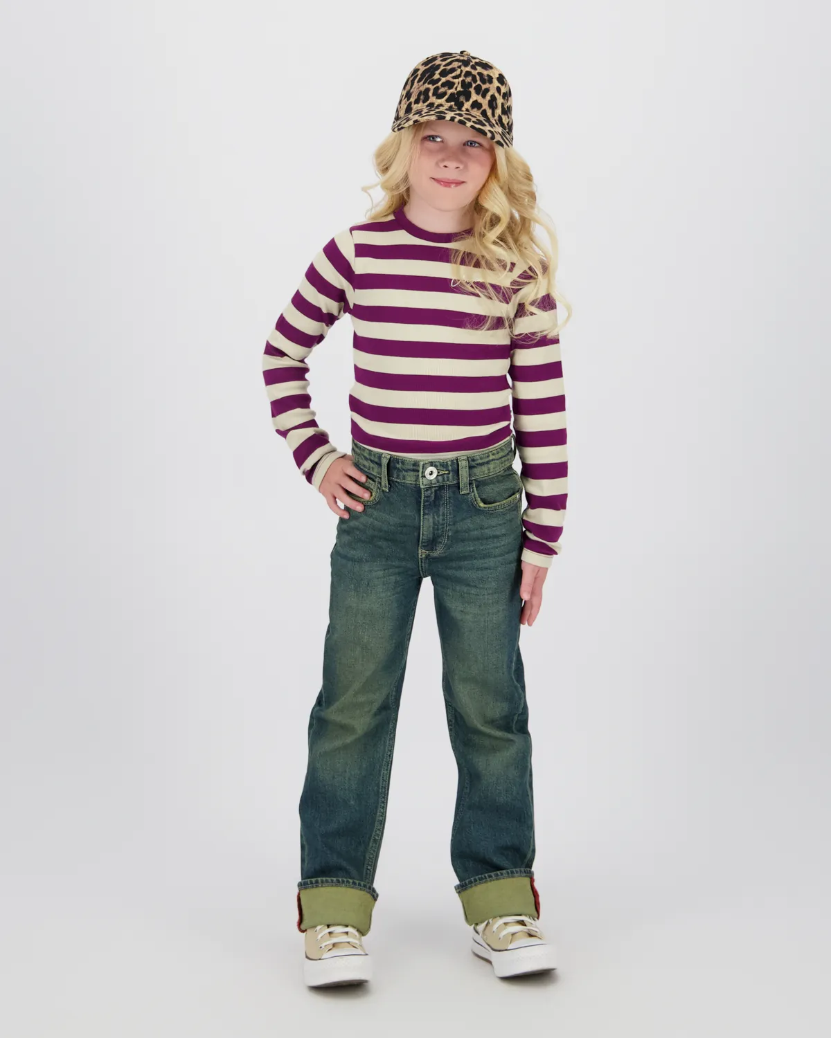 Meisjes Top G-basic-crop rib stripe | Paars