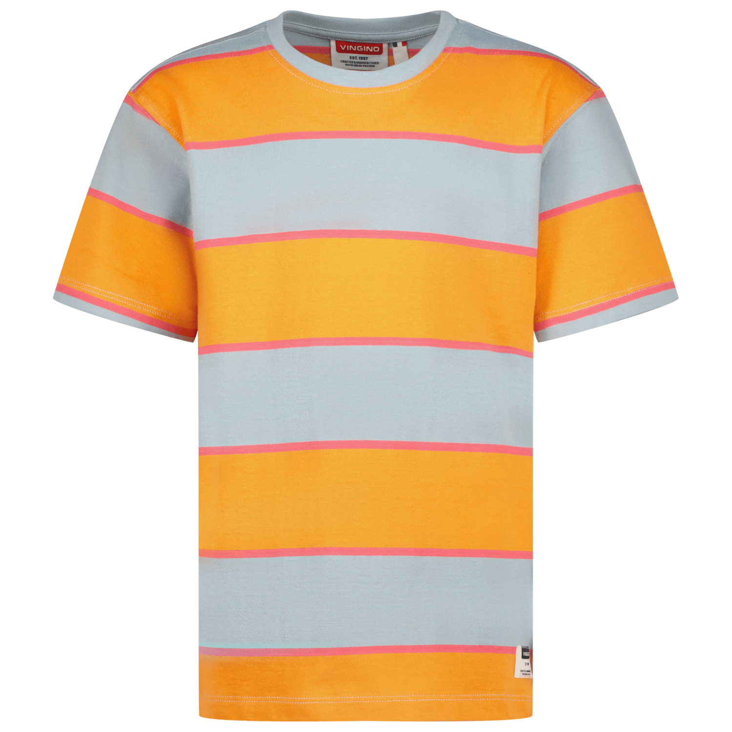 VINGINO gestreept T-shirt Hifo lichtblauw oranje Jongens Katoen Ronde hals 140