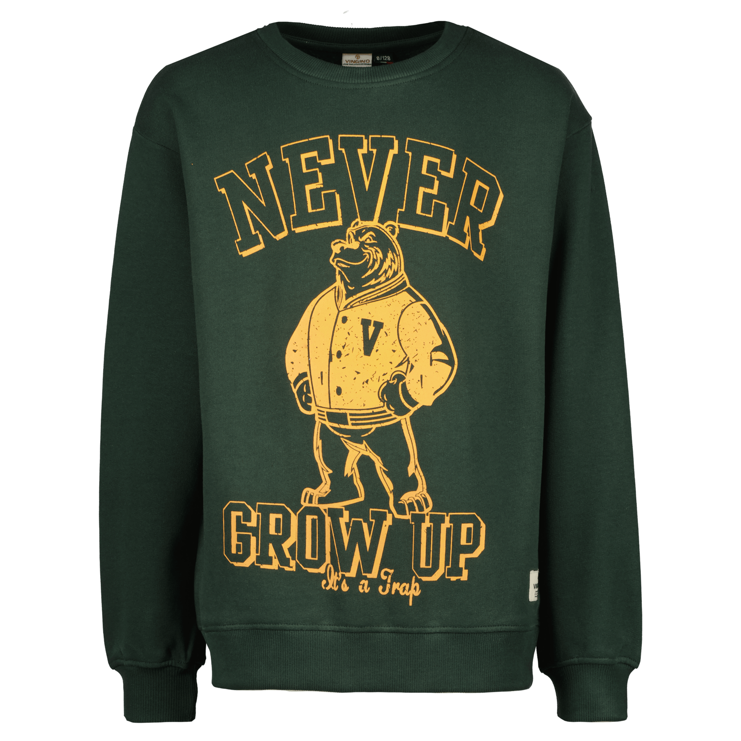 VINGINO sweater Nolom met printopdruk donkergroen geel Printopdruk 140
