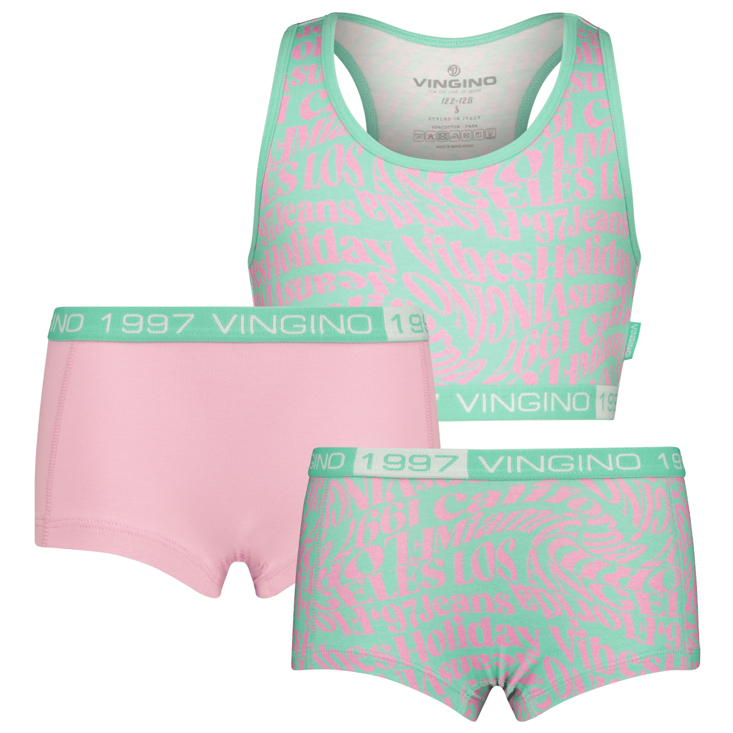 VINGINO bh top + 2 shorts Holiday mintgroen roze Top + short Meisjes Stretchkatoen Ronde hals 134 140