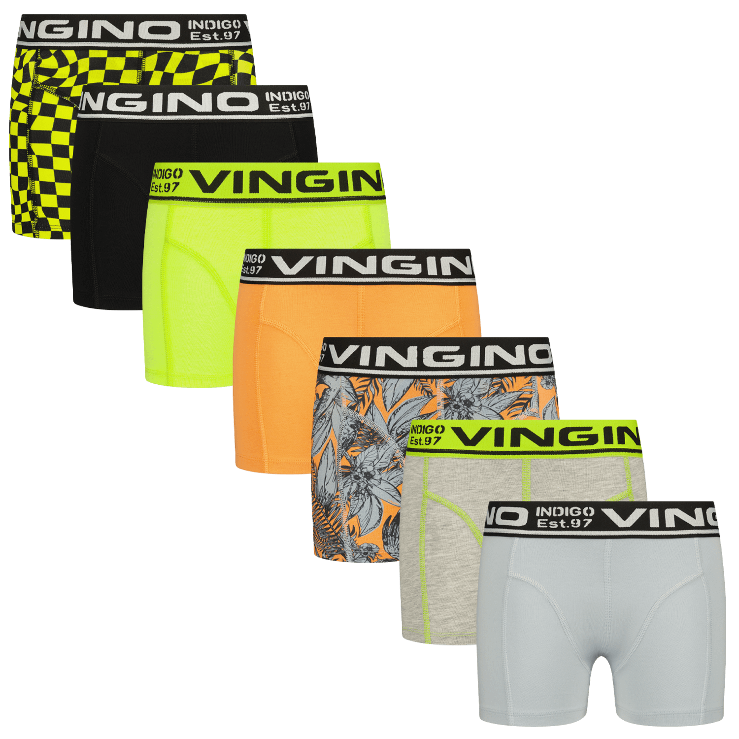 VINGINO boxershort Week set van 7 neon geel multicolor Jongens Stretchkatoen 146 152
