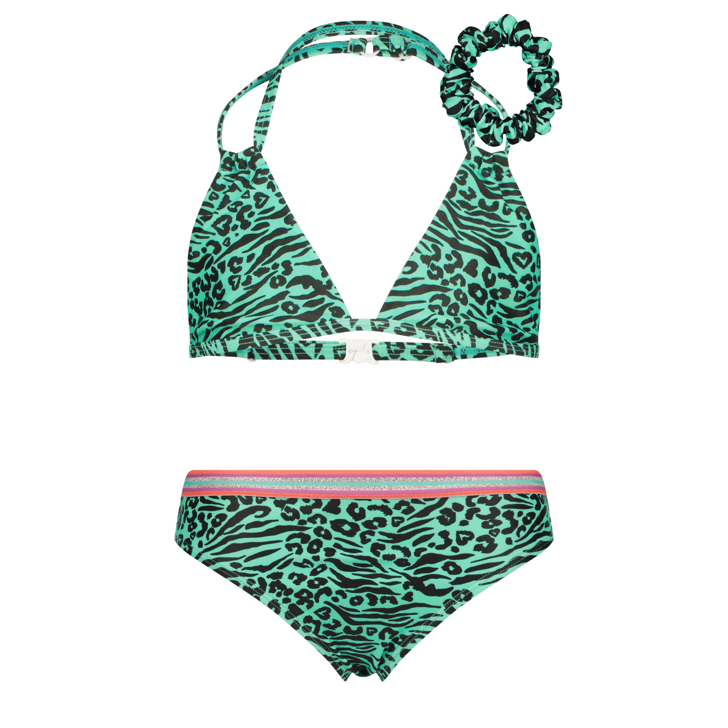 VINGINO triangel bikini Zabrina met scrunchie groen zwart Meisjes Polyester 140