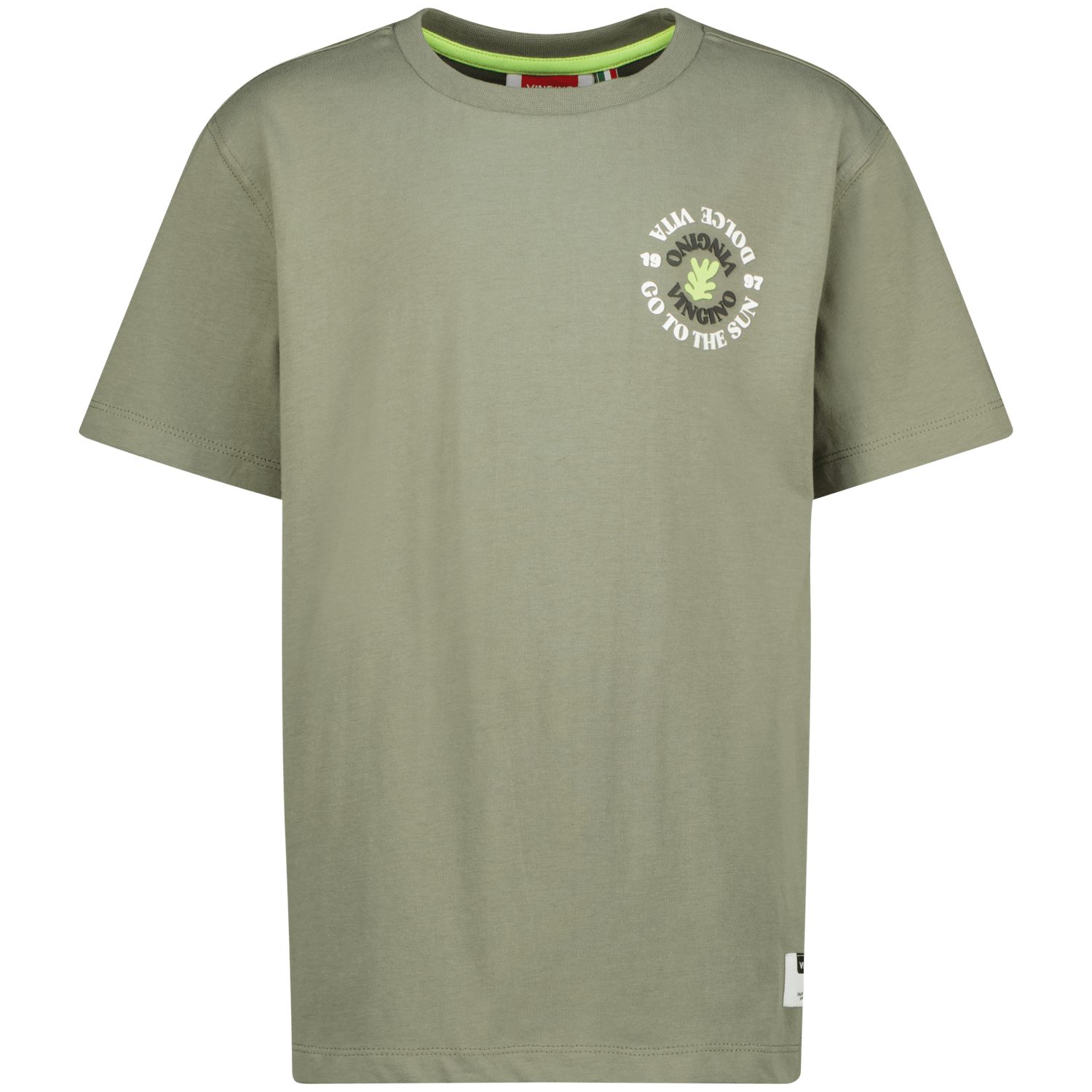 VINGINO T-shirt Hesed met backprint olijfgroen Jongens Katoen Ronde hals 140
