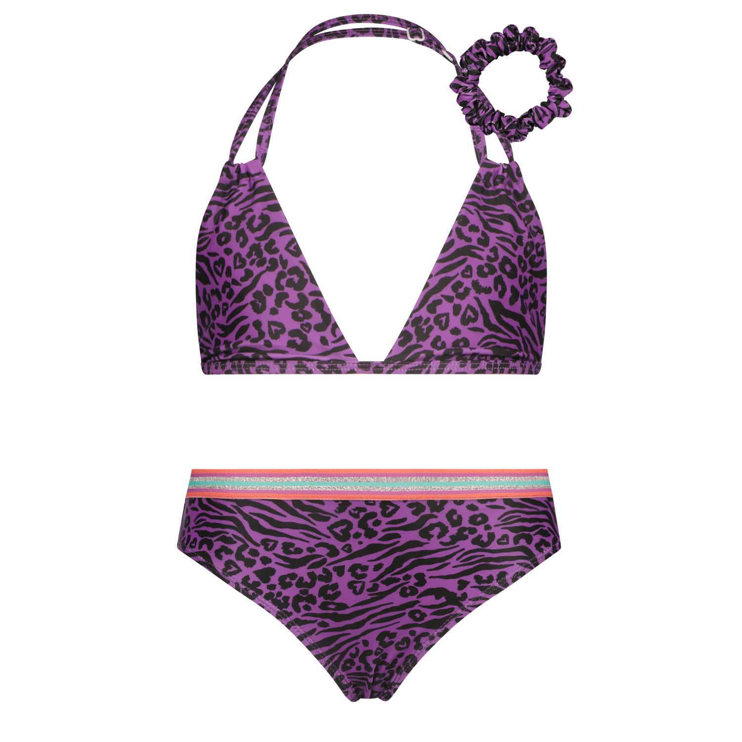 VINGINO halter bikini Zabrina met scrunchie paars Meisjes Polyester Panterprint 140