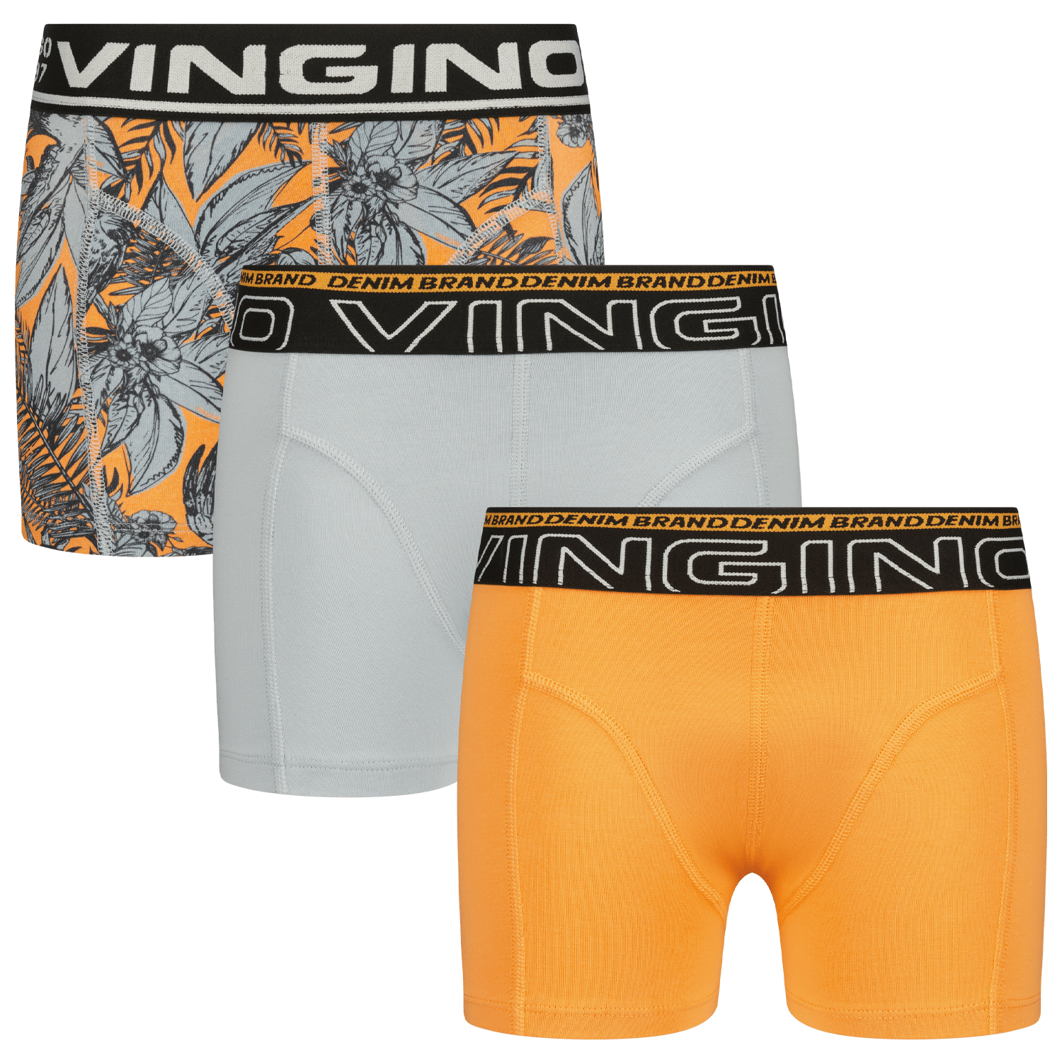 VINGINO boxershort Leaf set van 3 oranje grijs Jongens Stretchkatoen 146 152