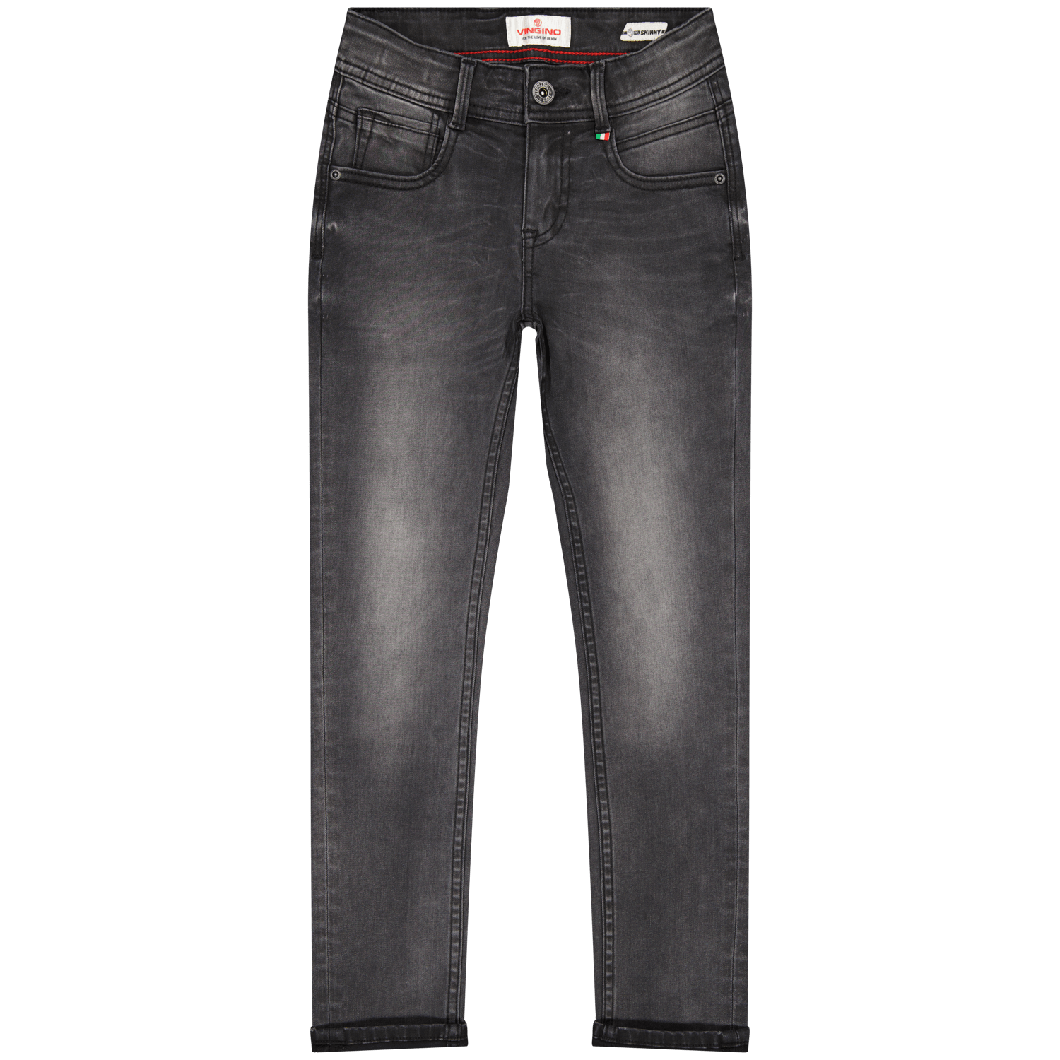 VINGINO skinny fit jeans Alex black denim Zwart Jongens Stretchdenim Effen 128