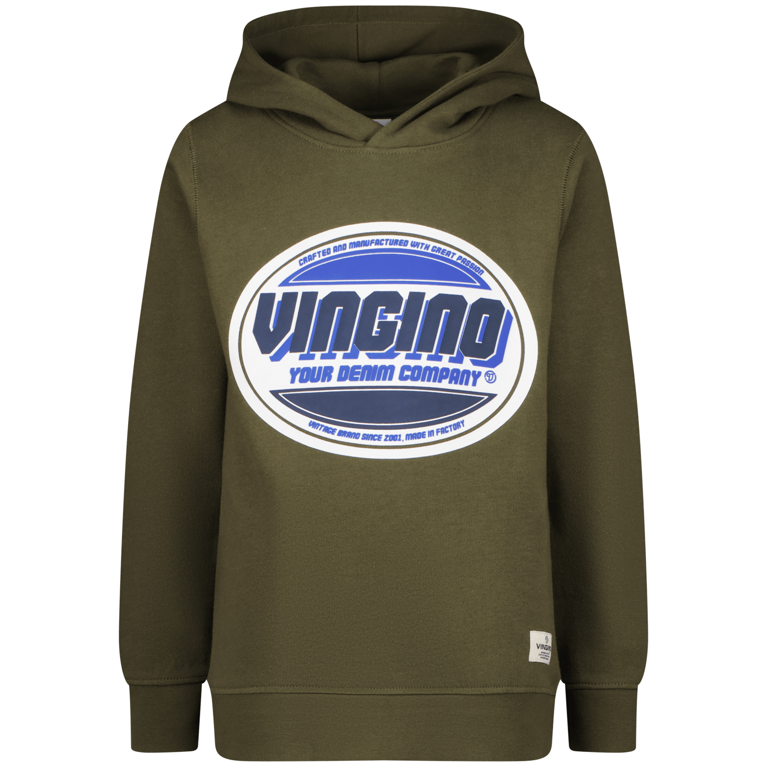 VINGINO hoodie Nono met printopdruk mosgroen blauw Sweater Printopdruk 140