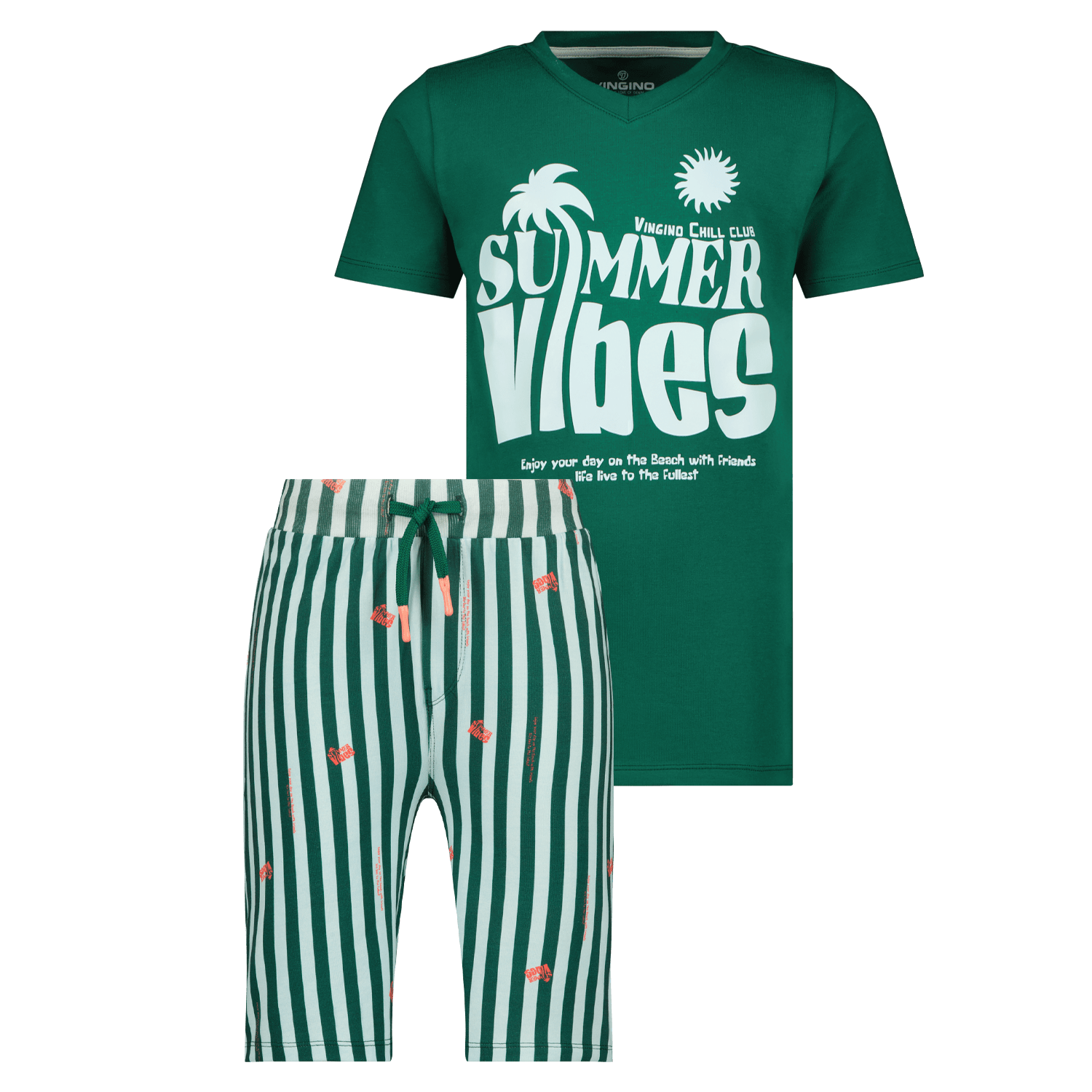 VINGINO shortama Winio groen wit Pyjama Meisjes Stretchkatoen Ronde hals 146 152