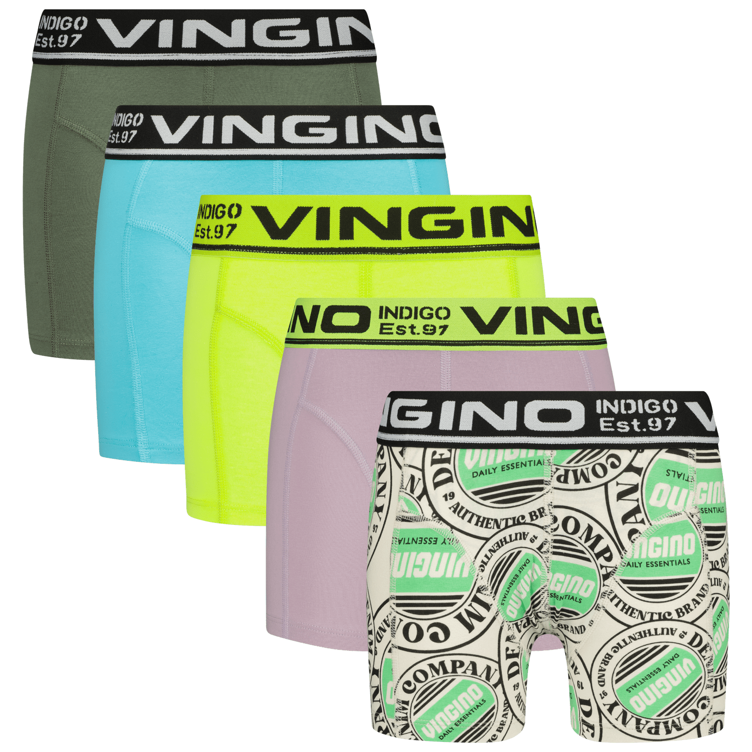 VINGINO boxershort Colors set van 5 neongeel multicolor Jongens Stretchkatoen 146 152
