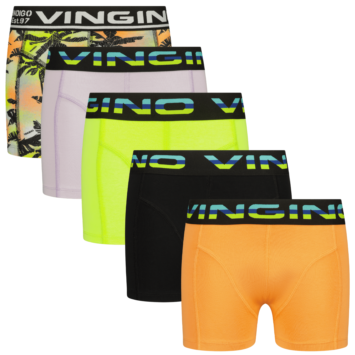 VINGINO boxershort Palms set van 5 oranje multicolor Jongens Stretchkatoen 146 152