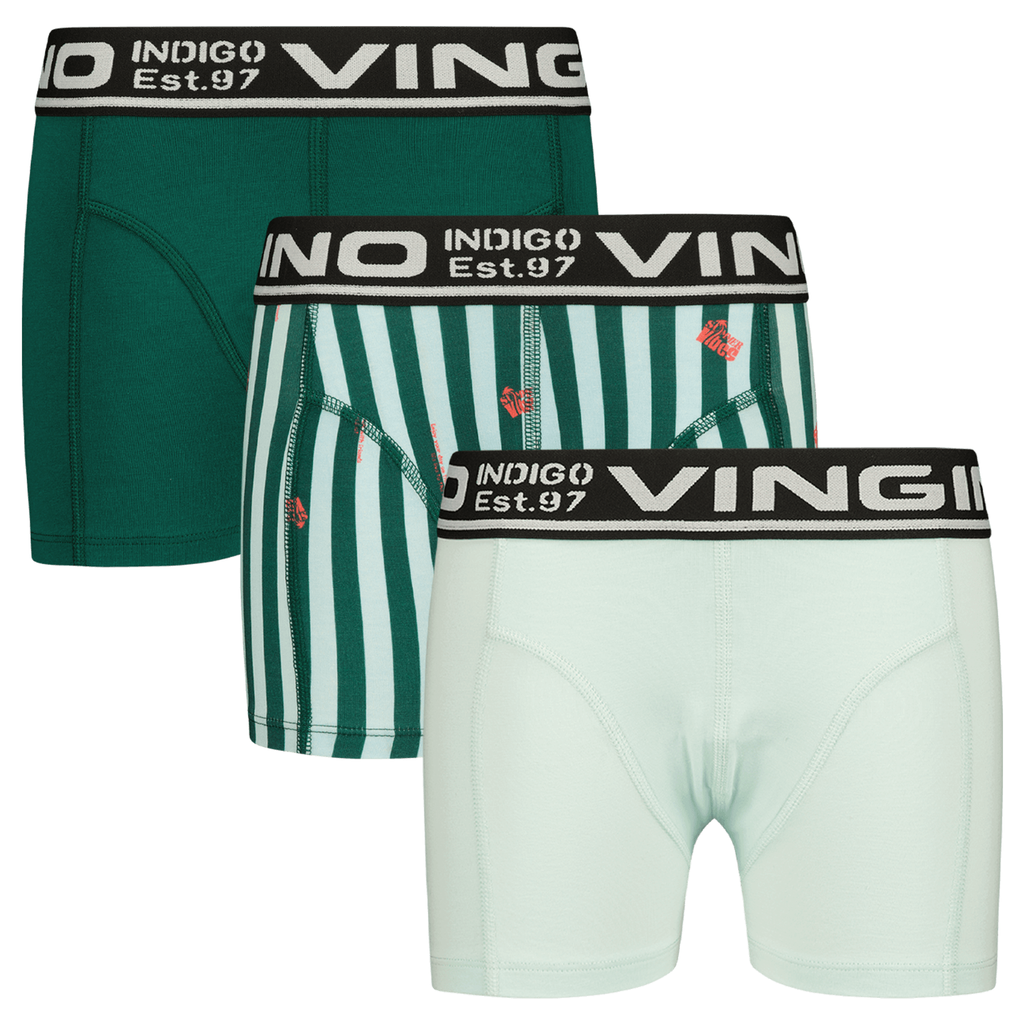 VINGINO boxershort Stripe set an 3 groen lichtgroen Jongens Stretchkatoen 146 152