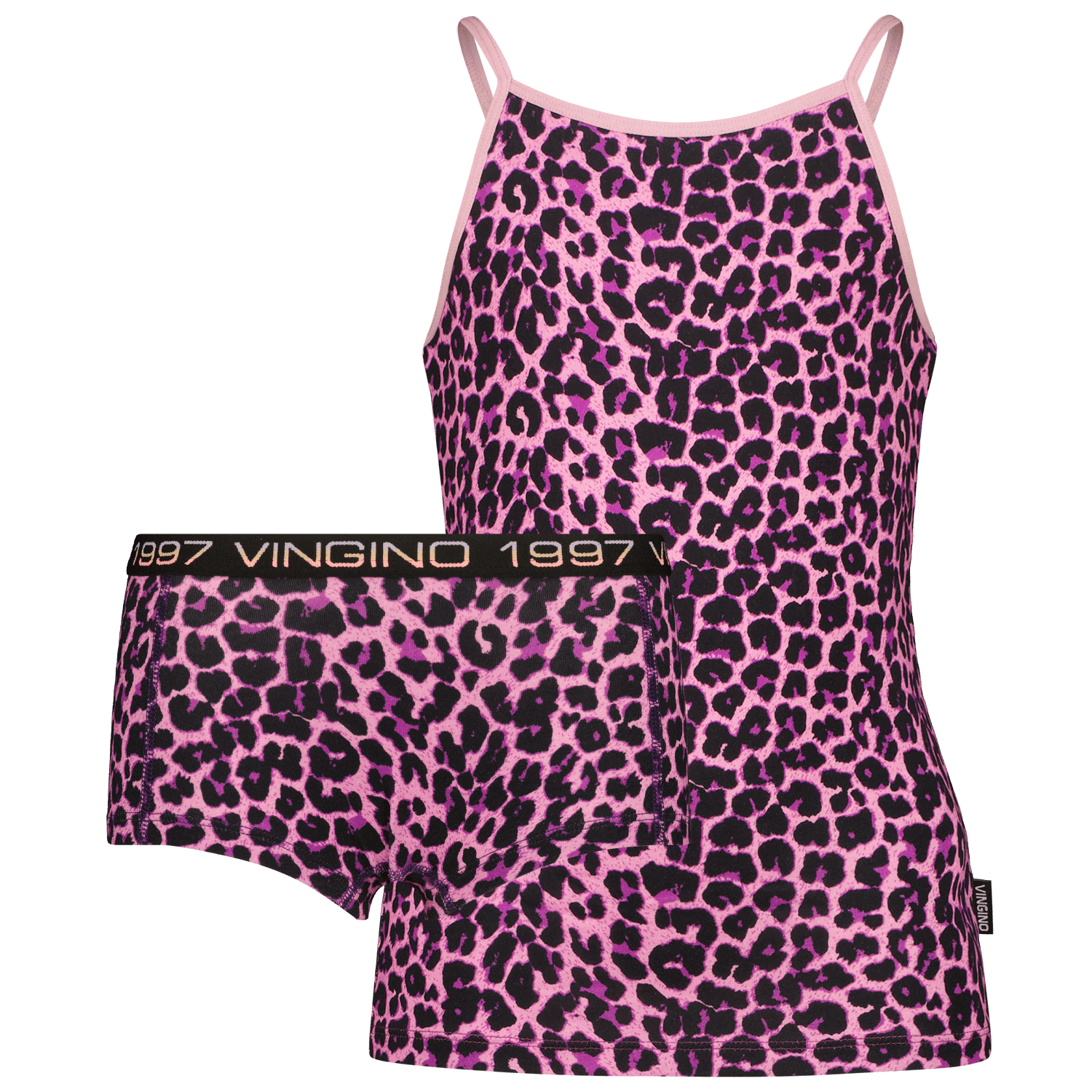 VINGINO singlet + short Animal roze zwart Top + short Meisjes Stretchkatoen Ronde hals 134 140