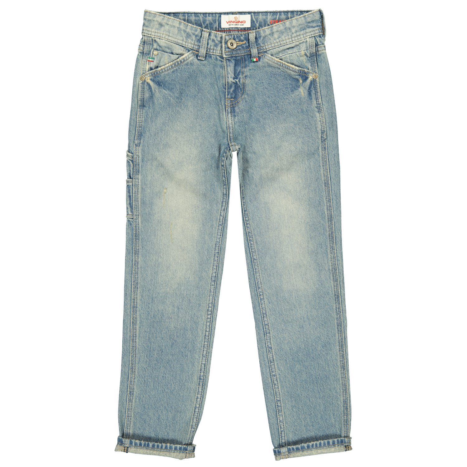 VINGINO straight fit jeans Peppe Carpenter medium blue denim Blauw Jongens Katoen 152