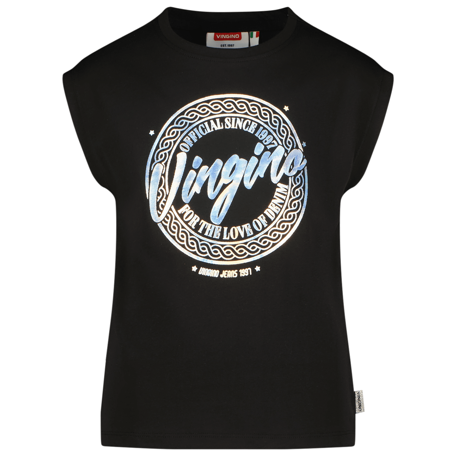 VINGINO T-shirt Henya met printopdruk zwart Meisjes Katoen Ronde hals Printopdruk 140
