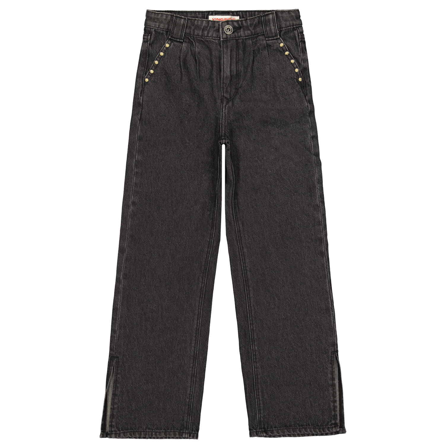 VINGINO high waist loose fit jeans Cato zwart Meisjes Katoen Effen 140