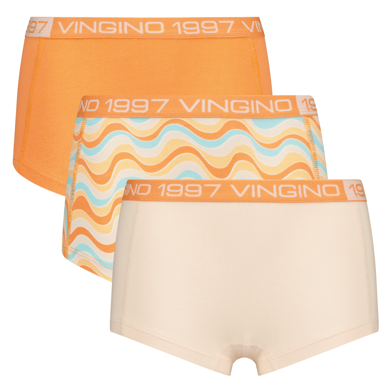 VINGINO short Zigzag- set van 3 oranje lichtblauw ecru Slip Meisjes Stretchkatoen 146 152