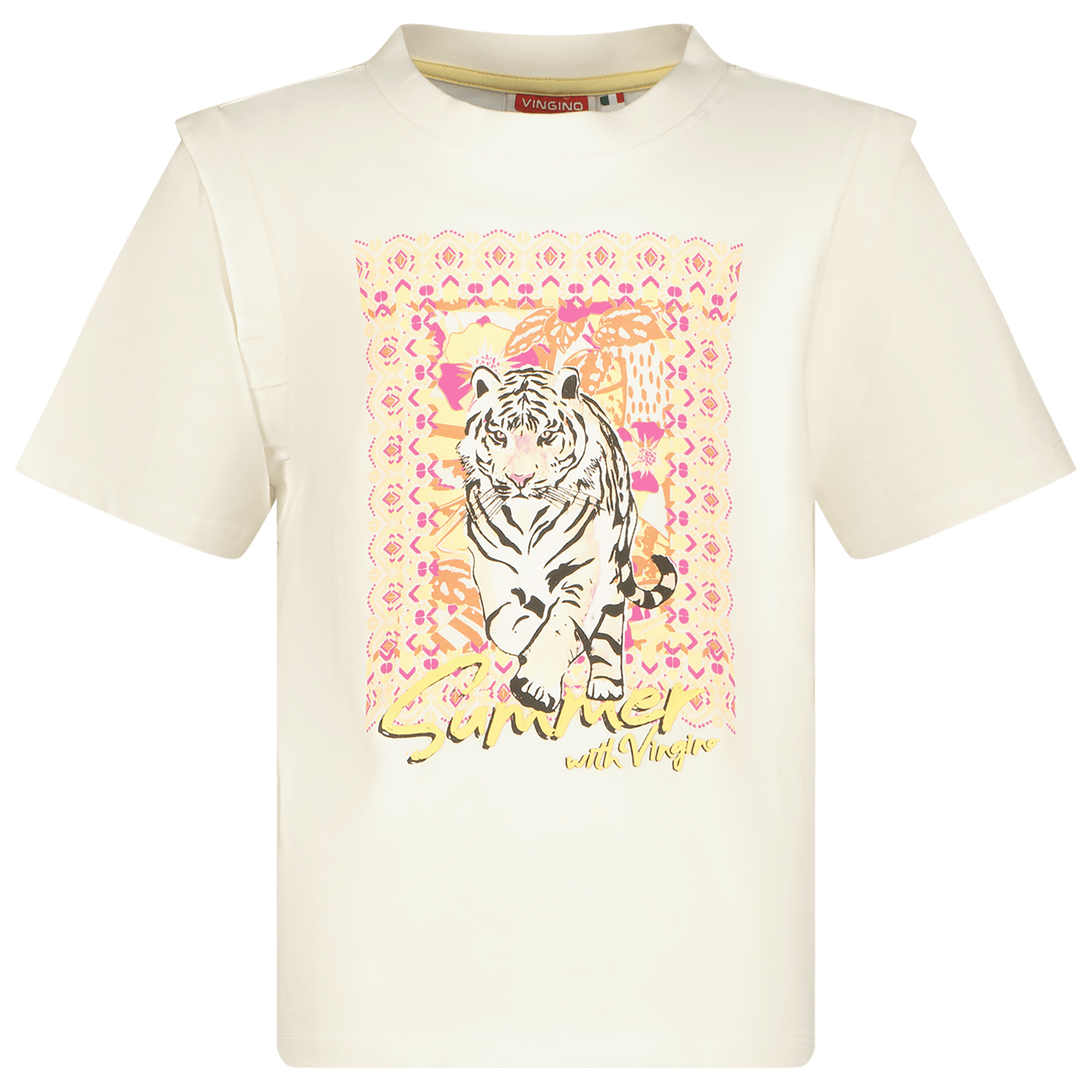 VINGINO T-shirt Halia offwhite Wit Meisjes Katoen Ronde hals Printopdruk 140