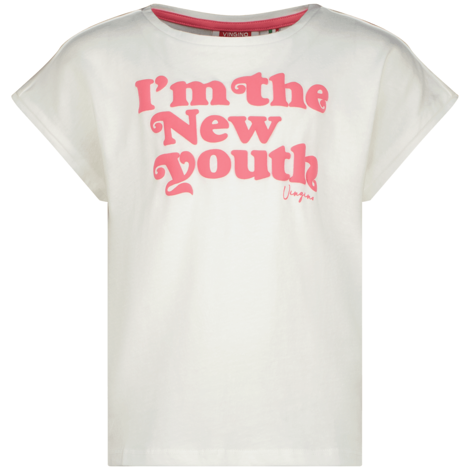 VINGINO T-shirt Helen met tekst wit roze Meisjes Katoen Ronde hals Tekst 140